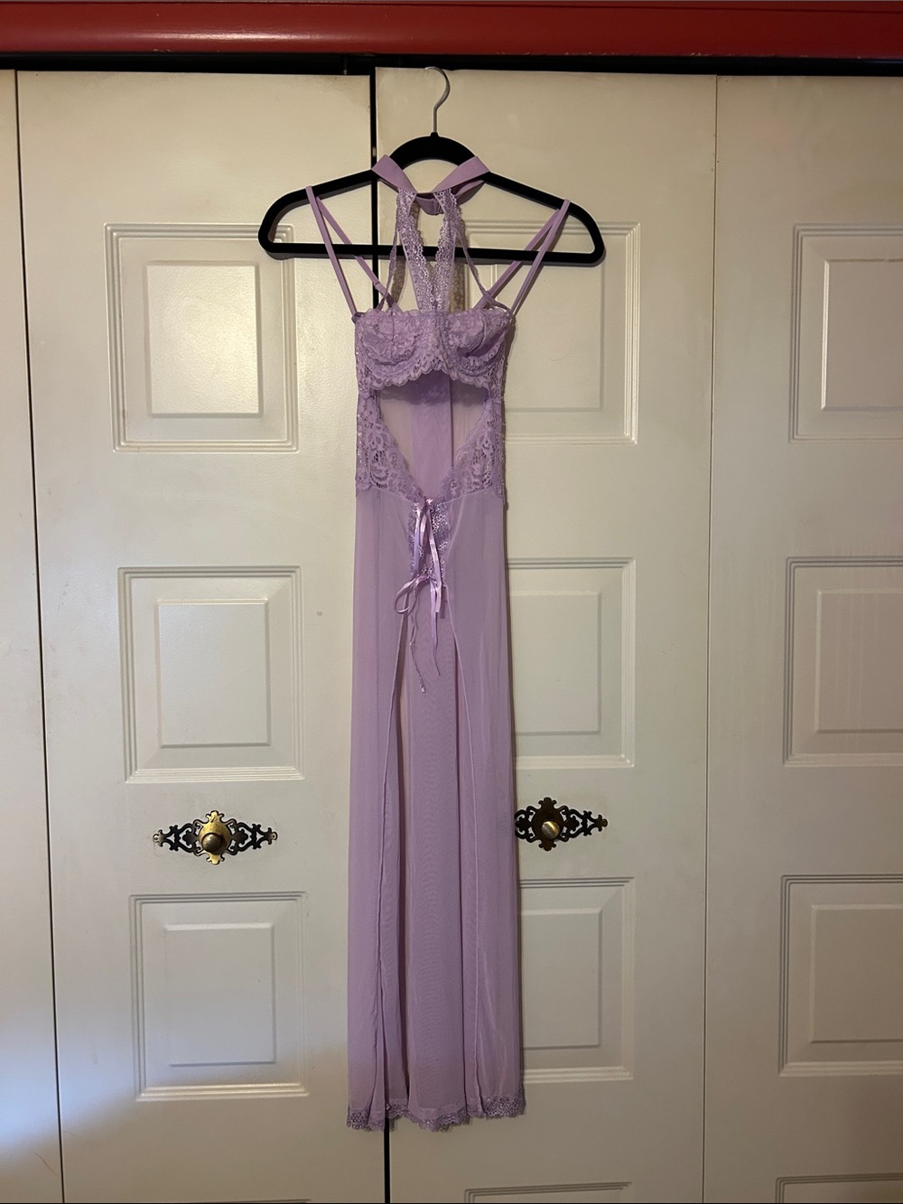 Lavender Lace & Mesh Long Chemise Nightgowno